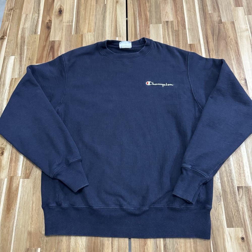 Champion Reverse Weave Sweatshirt Mens M Blue Crewneck Blank Embroidered Y2K